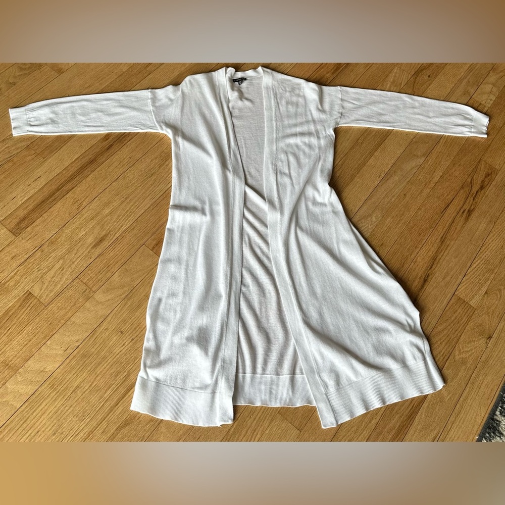 Express White 100% Cotton Open-Front Mid-Long Cardigan (M)